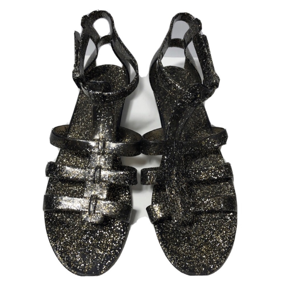 Urban Outfitters Black Glitter Strappy Sandals. Size 9.